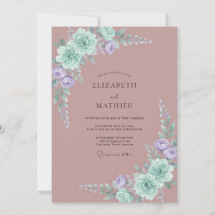 Invitation Mariage Pivoine Mauve Atténué Poussiéreux