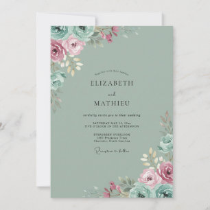 Invitation Mariage Pivoine Mauve Poussiéreux Mousse de Mer