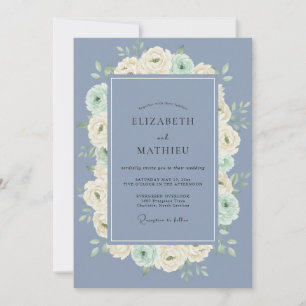 Invitation Mariage Pivoine Menthe Ardoise Fleur Sauvage