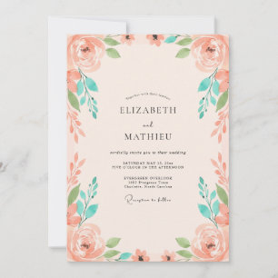Invitation Mariage Pivoine Menthe Corail