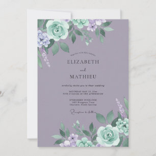 Invitation Mariage Pivoine Menthe Mauve Atténué