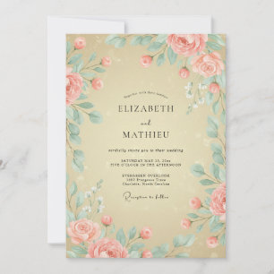 Invitation Mariage Pivoine Menthe Pêche Pâle