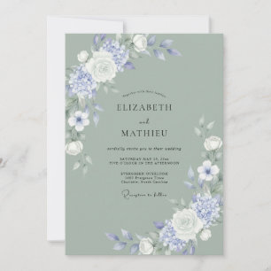 Invitation Mariage Pivoine Pervenche Céladon au Clair de Lune