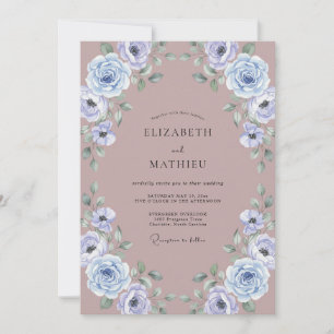Invitation Mariage Pivoine Pervenche Mauve Poussiéreux