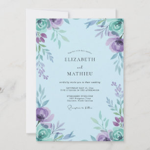 Invitation Mariage Pivoine Pérywinkle Lavande Subtile