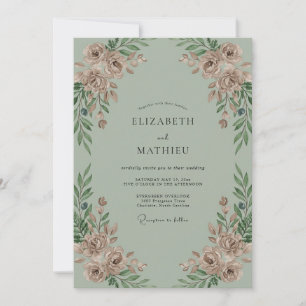 Invitation Mariage Pivoine Rouge-Céladon