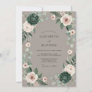 Invitation Mariage Pivoine Succulente Taupe