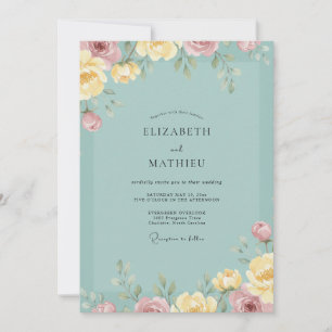 Invitation Mariage Pivoine Turquoise Pâle