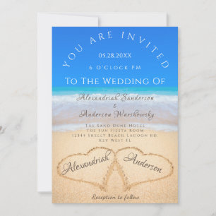 Invitation Mariage plage 2 Coeurs dans le Mariage de sable