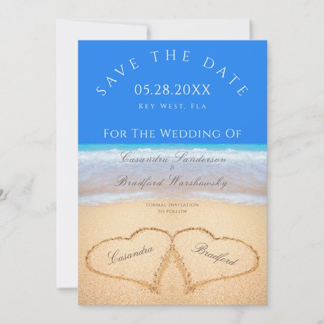 Invitation Mariage plage 2 Coeurs dans le mariage de sable (Devant)