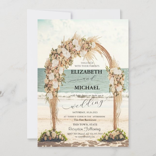 Invitation Mariage plage Arbor Rose Script Mariage (Devant)