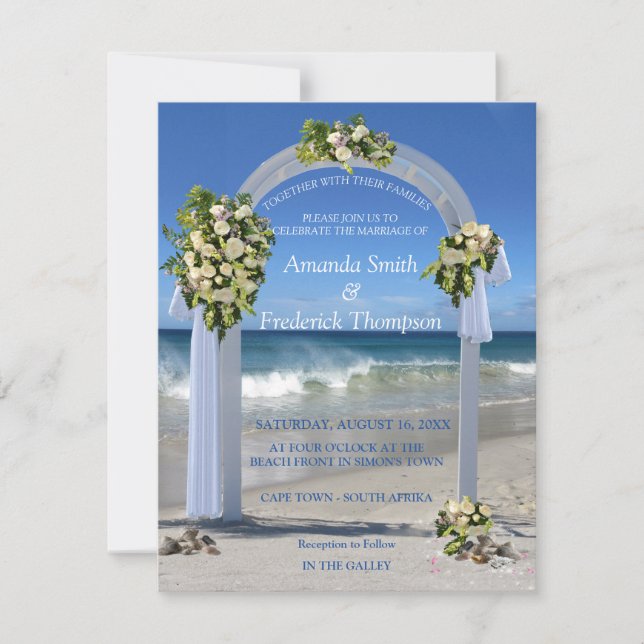 Invitation Mariage plage avec Floribunda Rose blanc (Devant)