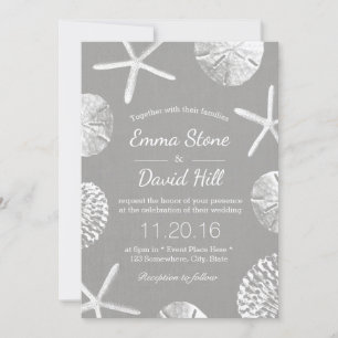 Invitation Mariage Plage Coquillages Rustiques Lin Argent