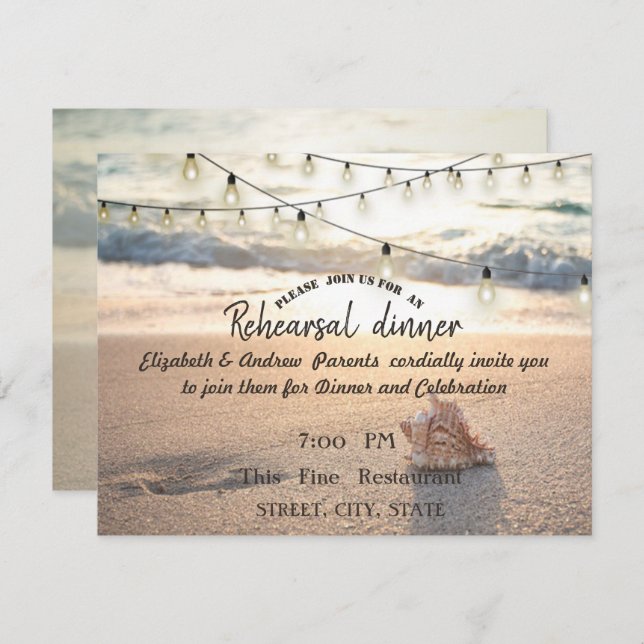 Invitation Mariage plage, Lights Rehearsal Seashell Diner (Devant / Derrière)