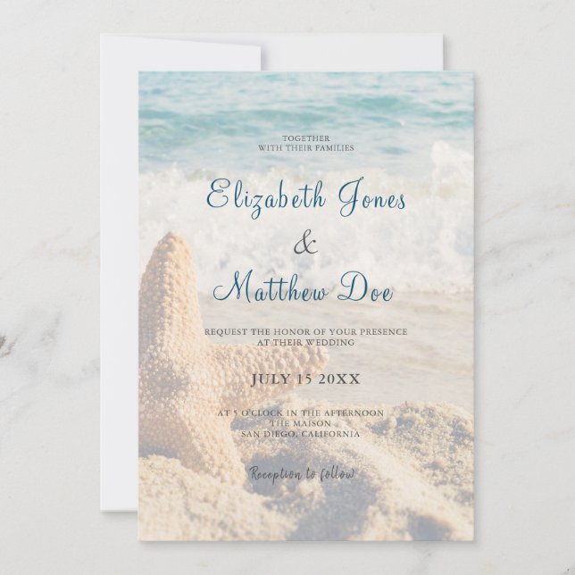 Invitation Mariage plage - Mariage de bord de mer - Plage rom (Devant)