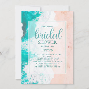 Invitation Mariage Plage Océan Turquoise Brun Fête de Mariée
