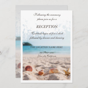 Invitation Mariage plage, Sable, Réception Coquillages