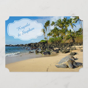 Invitation Mariage plage Tortues Océan Palmiers