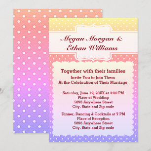 Invitation Mariage Pois jaune, rose, bleu et blanc