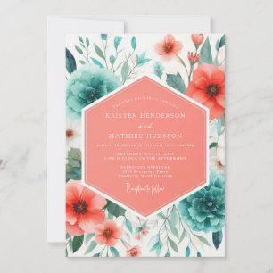 Invitation Mariage Poppy Painter sur Coral Turquoise
