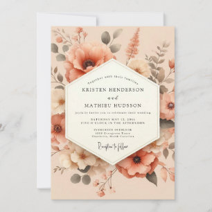 Invitation Mariage Poppy Pêche au Style Pictural