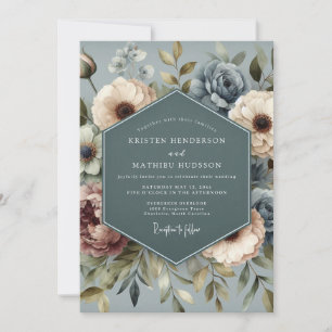 Invitation Mariage Posie Évanescent Bleu Ardoise