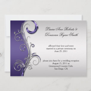 Invitation Mariage postal vintage violet et argenté