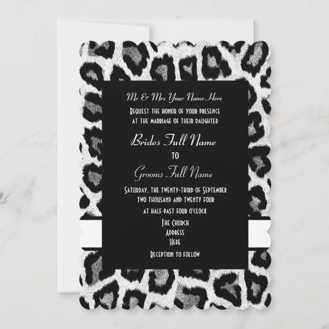 Invitation Mariage poster de animal blanc et noir (Devant)