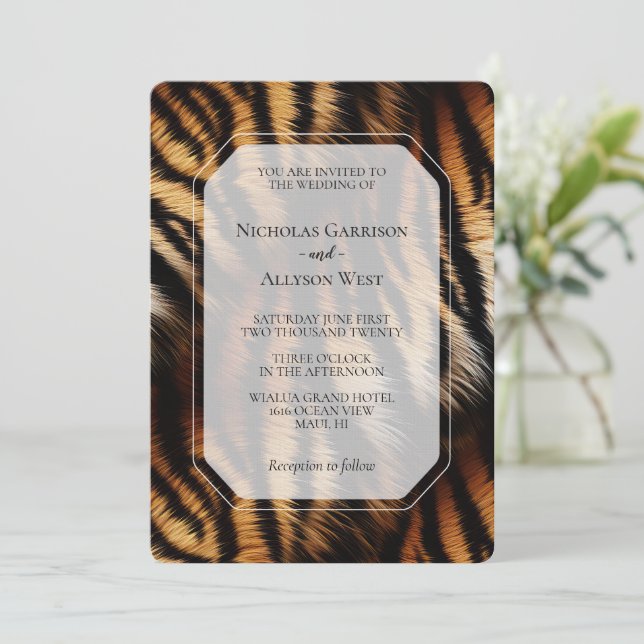 Invitation Mariage Poster de animal Orange Black Tiger Stripe (Debout devant)