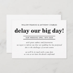 Invitation MARIAGE POSTPONED retarder nos informations les pl