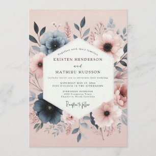 Invitation Mariage Posy Aquarelle Rouge Cerise sur Fond Ardoi