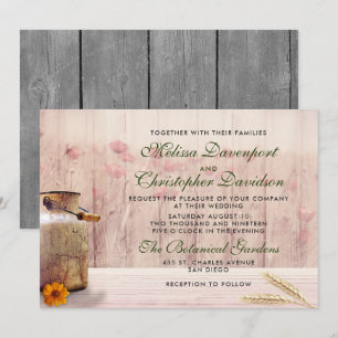 Invitation Mariage Pot à Lait Rustique avec Blé et Fleurs