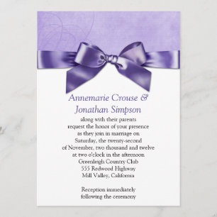 Invitation Mariage pourpre de ruban de satin