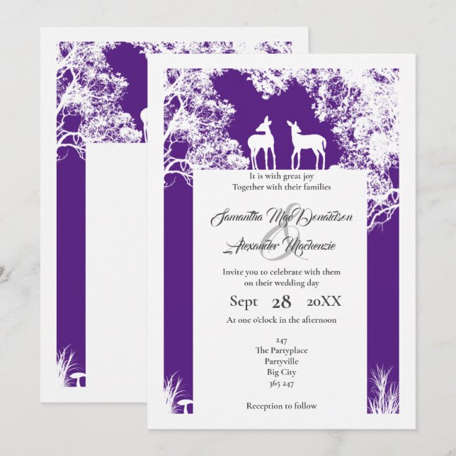 Invitation Mariage pourpre en faux papier de Woodland (Devant / Derrière)