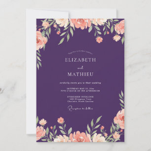 Invitation Mariage Poussière de Prune Pétales de Pêche