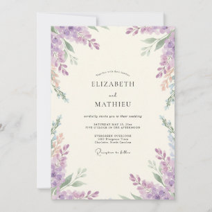 Invitation Mariage poussiéreux lavande wisteria
