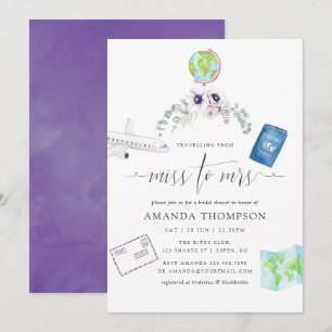 Invitation Mariage poussiéreux violet floral Miss à Mme Showe