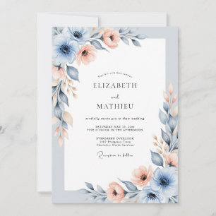 Invitation Mariage Prairie Lumineuse Bleu Poussiéreux