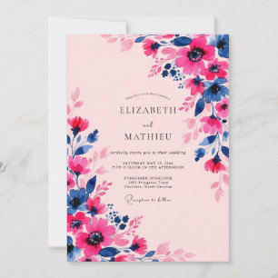 Invitation Mariage printanier à floraison d'indigo fuchsia