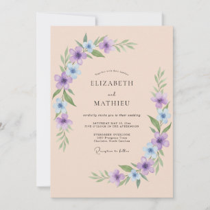 Invitation Mariage printanier aéré lavande et pêche