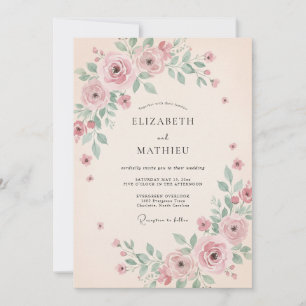 Invitation Mariage printanier aéré rose tendre