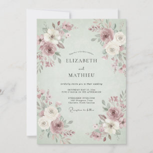 Invitation Mariage printanier artistique vert sauge