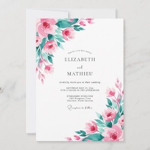 Invitation Mariage printanier atmosphérique rose sarcelle