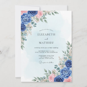 Invitation Mariage printanier bleu marine intense