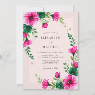 Invitation Mariage printanier botanique fantaisiste fuchsia