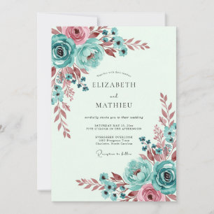 Invitation Mariage printanier botanique fantaisiste sarcelle