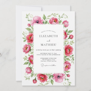 Invitation Mariage printanier botanique rose vif