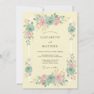 Invitation Mariage Printanier Brillant Rose et Sarcelle