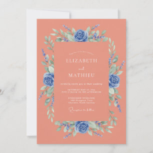 Invitation Mariage Printanier Corail Bleu Vif