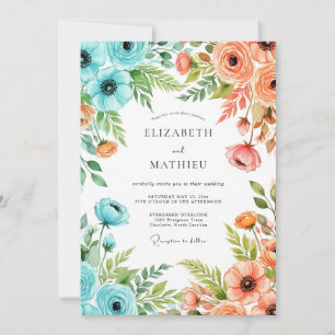 Invitation Mariage printanier fantaisiste pêche sarcelle
